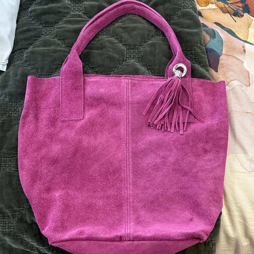 Magenta Suede Tote Bag